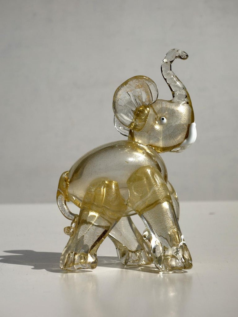 Italian 1930s by Ercole Barovier Gold Glass Murano Animal Elephant For Sale