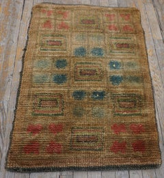 1930s Camel Tan Geometric Swedish Antique Art Deco European Rug Wool Carpet