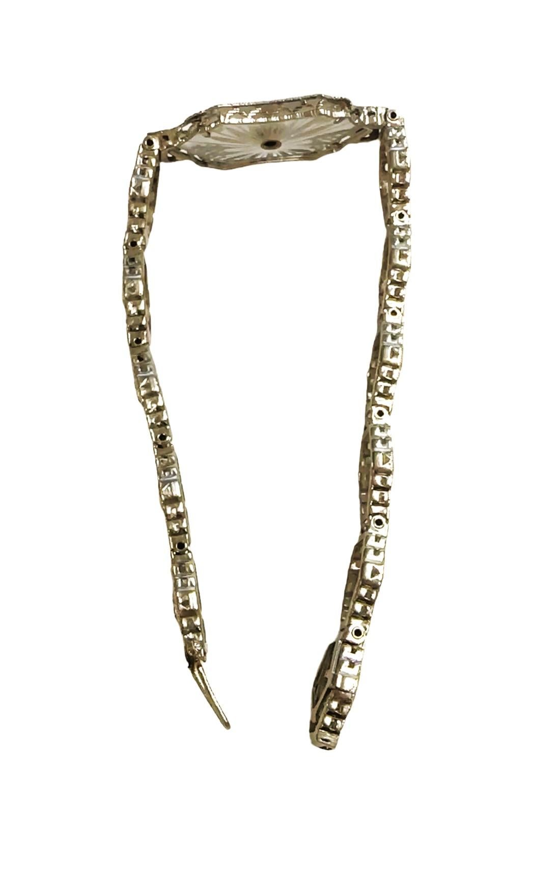 Women's 1930s Camphor Glass Diamond 14 Karat White Gold Bracelet 7