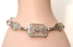 1930s Camphor Glass Diamond 14 Karat White Gold Bracelet