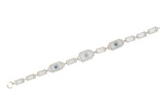 1930s Camphor Glass Diamond Sapphire 14 Karat White Gold Bracelet