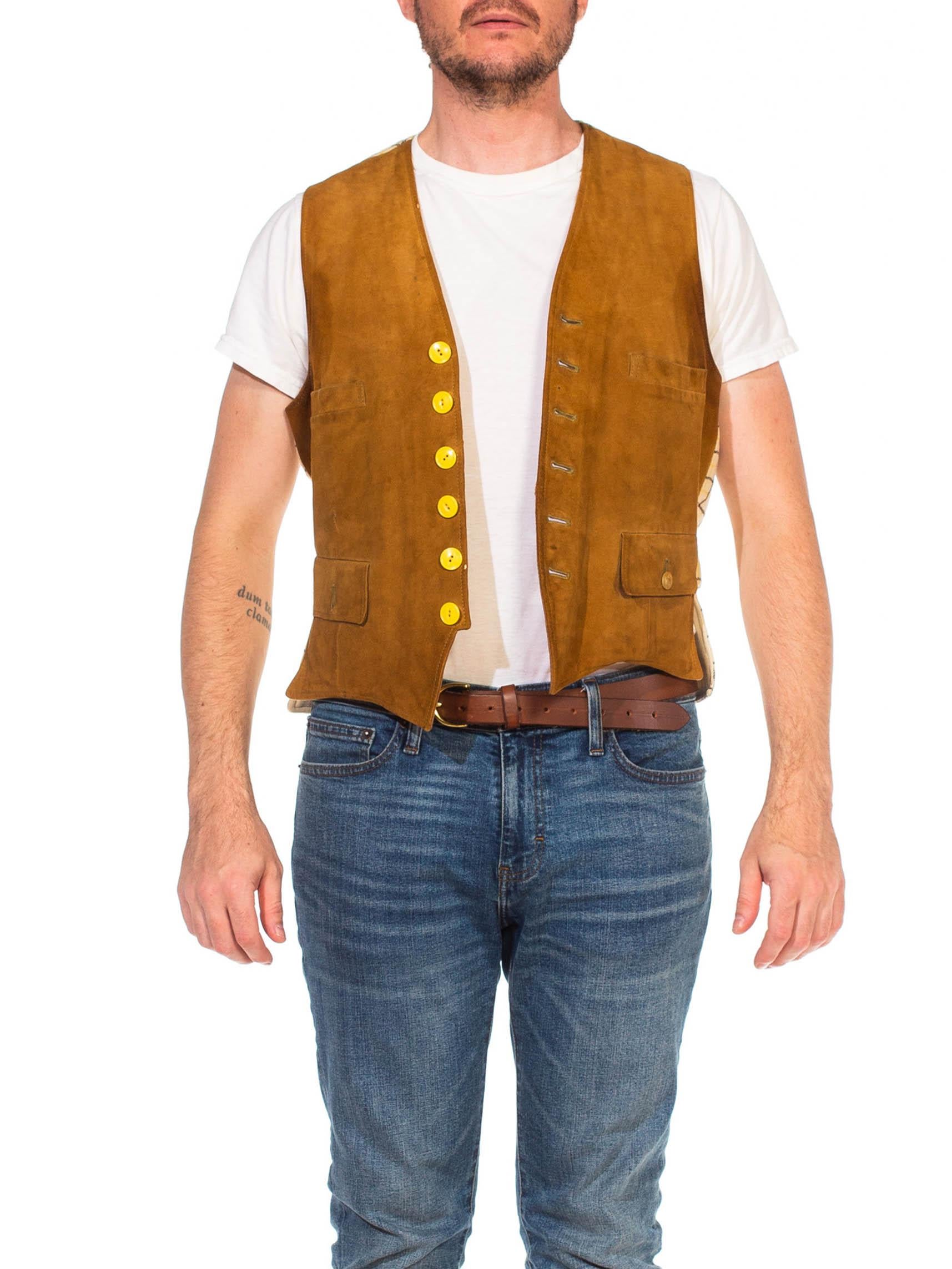 1930S Caramel Brown Suede & Wool Men's Vest In Excellent Condition In New York, NY