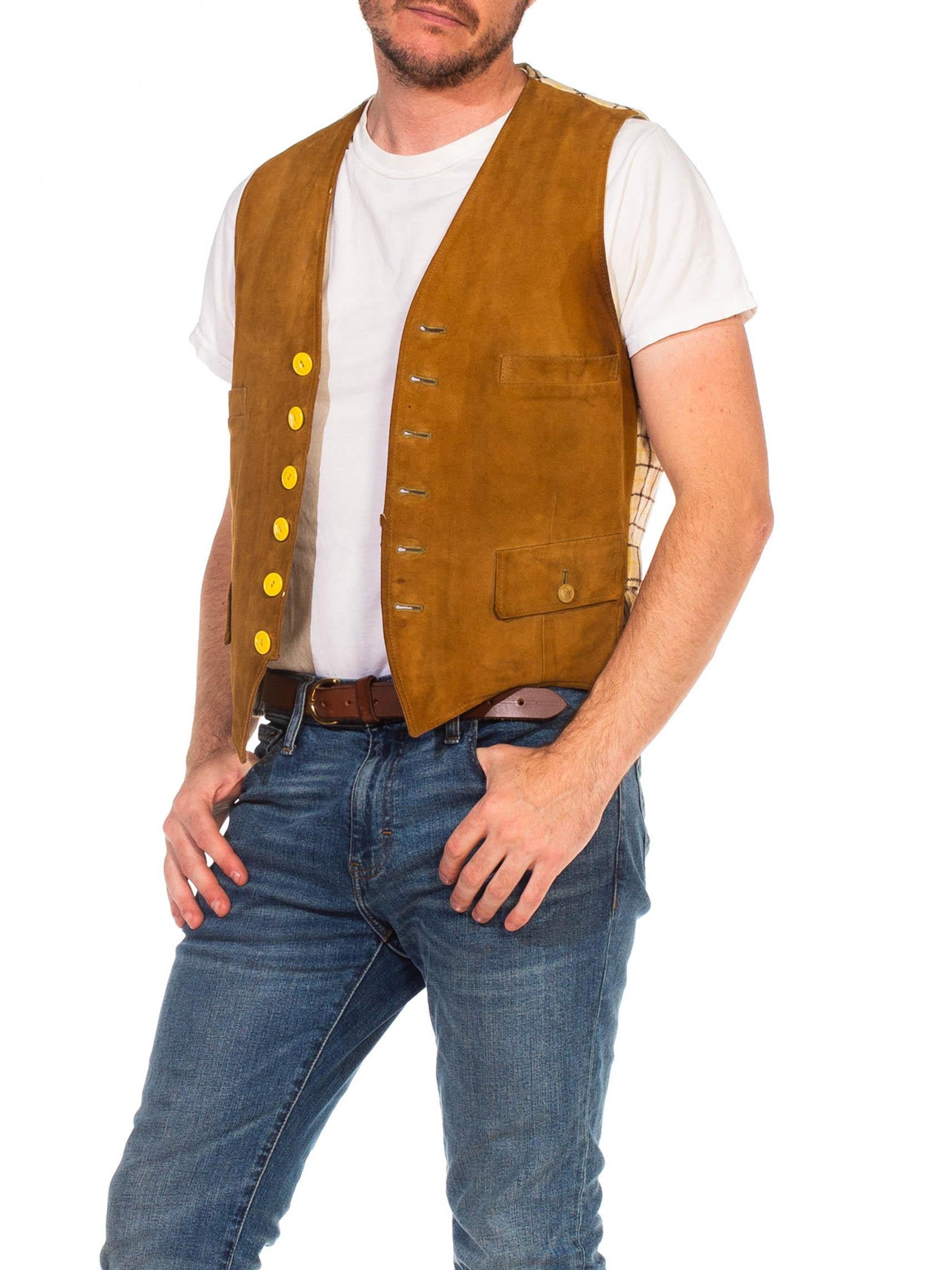 1930S Caramel Brown Suede & Wool Men's Vest 1