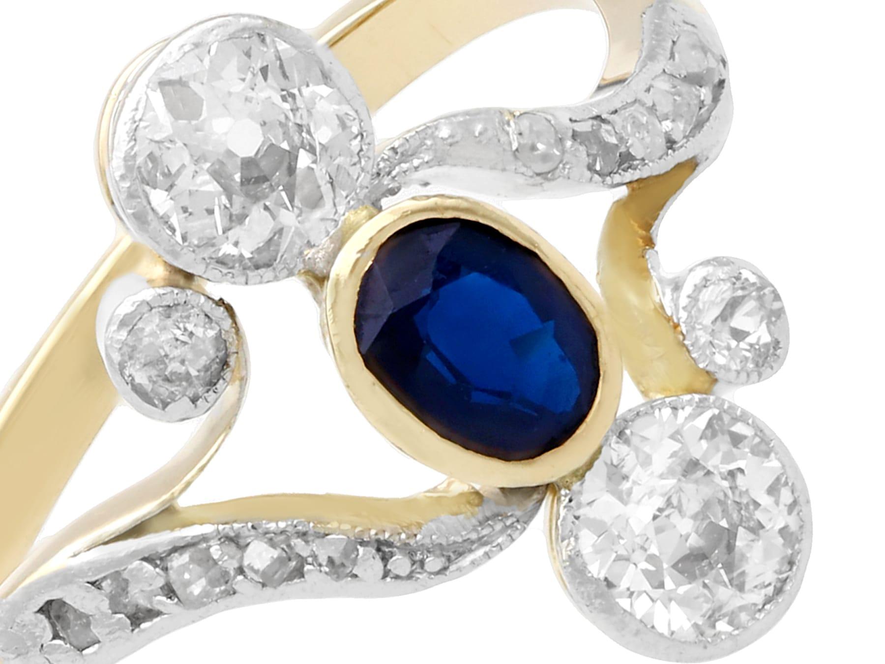 Round Cut 1930s Carat Sapphire and Diamond 14K Yellow Gold Twist Cocktail Ring For Sale