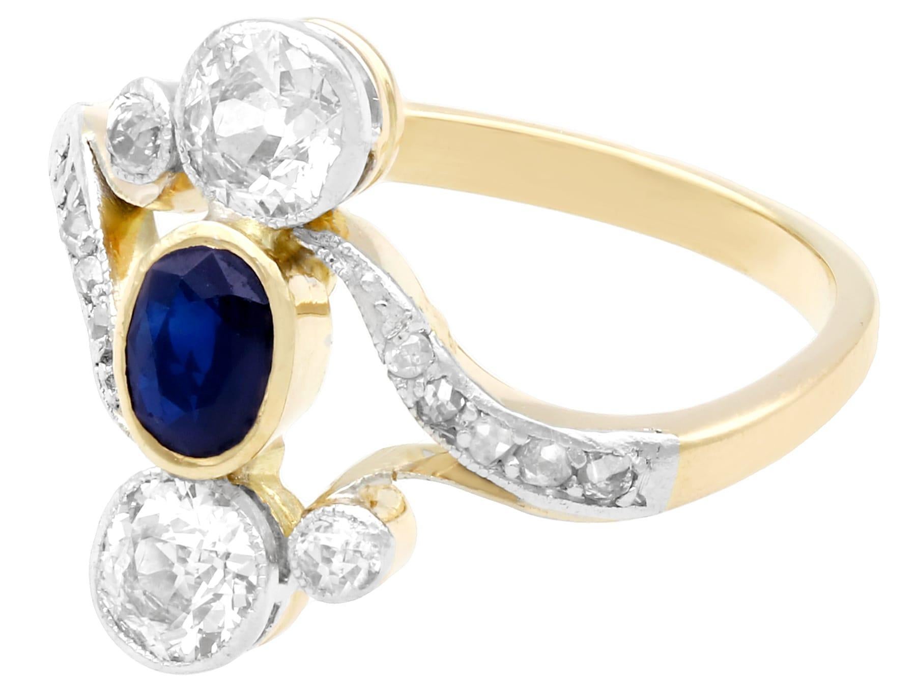 1930s Carat Sapphire and Diamond 14K Yellow Gold Twist Cocktail Ring In Good Condition For Sale In Jesmond, Newcastle Upon Tyne