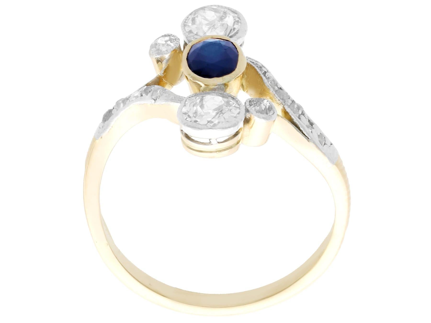 Women's 1930s Carat Sapphire and Diamond 14K Yellow Gold Twist Cocktail Ring For Sale