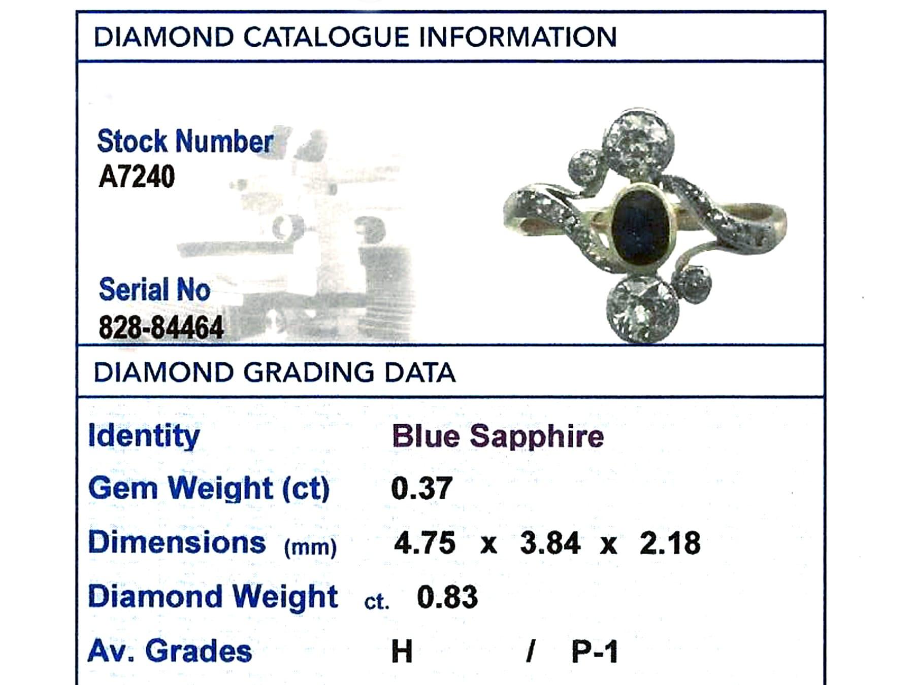 1930s Carat Sapphire and Diamond 14K Yellow Gold Twist Cocktail Ring For Sale 1