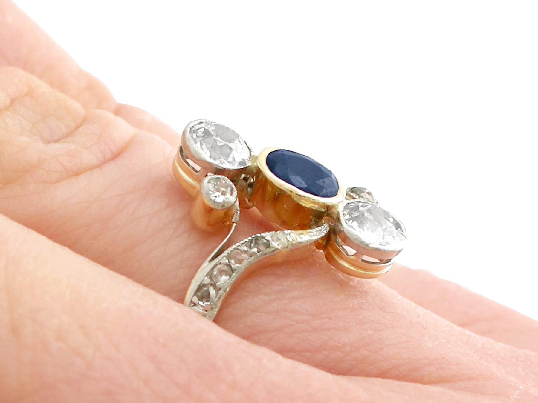 1930s Carat Sapphire and Diamond 14K Yellow Gold Twist Cocktail Ring For Sale 3