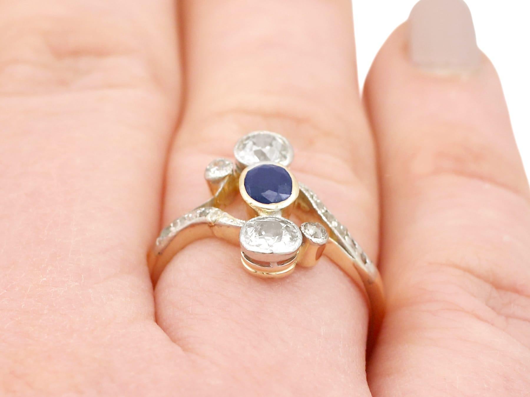 1930s Carat Sapphire and Diamond 14K Yellow Gold Twist Cocktail Ring For Sale 4