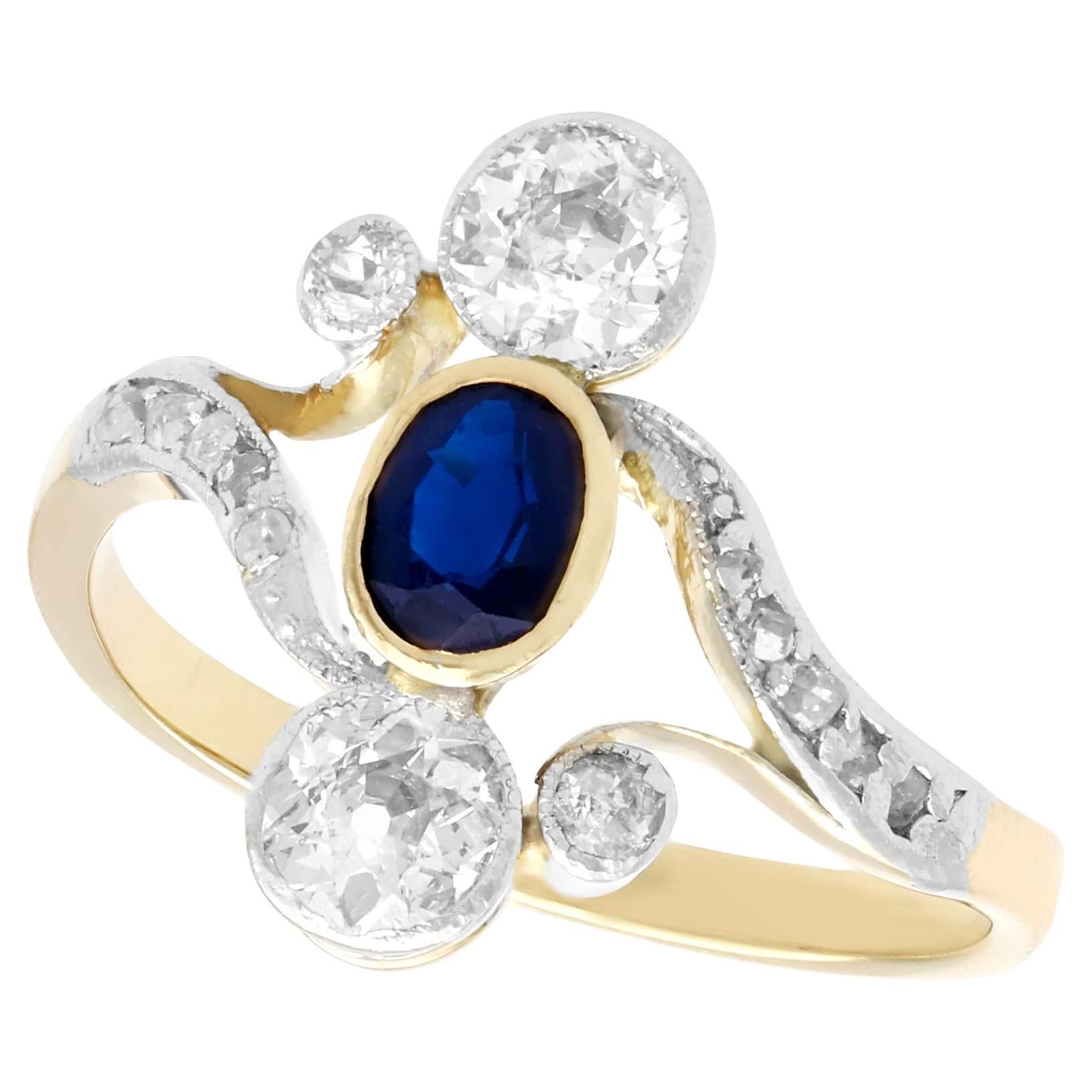 1930s Carat Sapphire and Diamond 14K Yellow Gold Twist Cocktail Ring For Sale