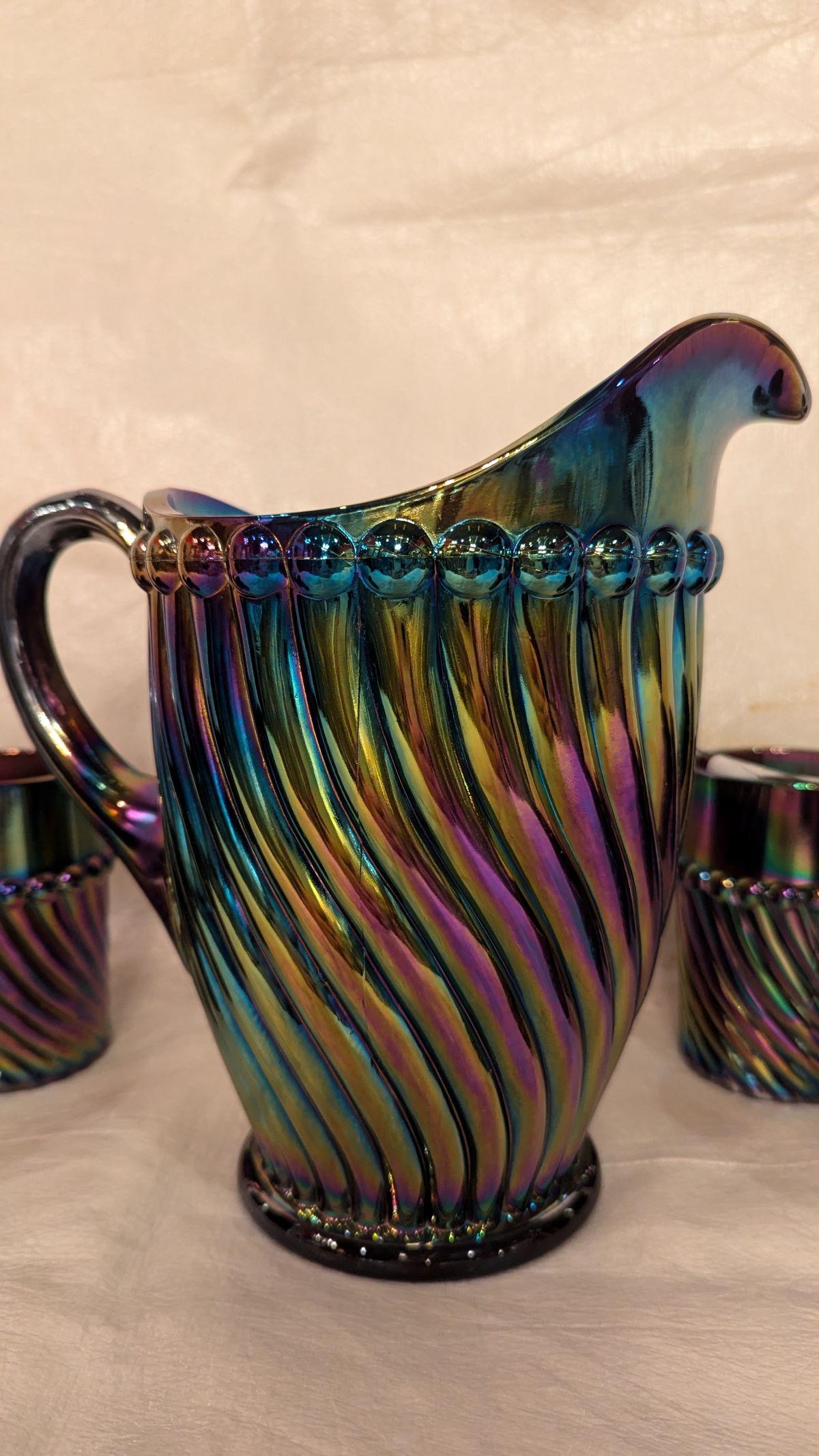 1930er Jahre Karneval Glas Krug und Becher Set (Art déco) im Angebot