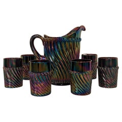 1930s Carnival Glass Pitcher and Tumbler Set