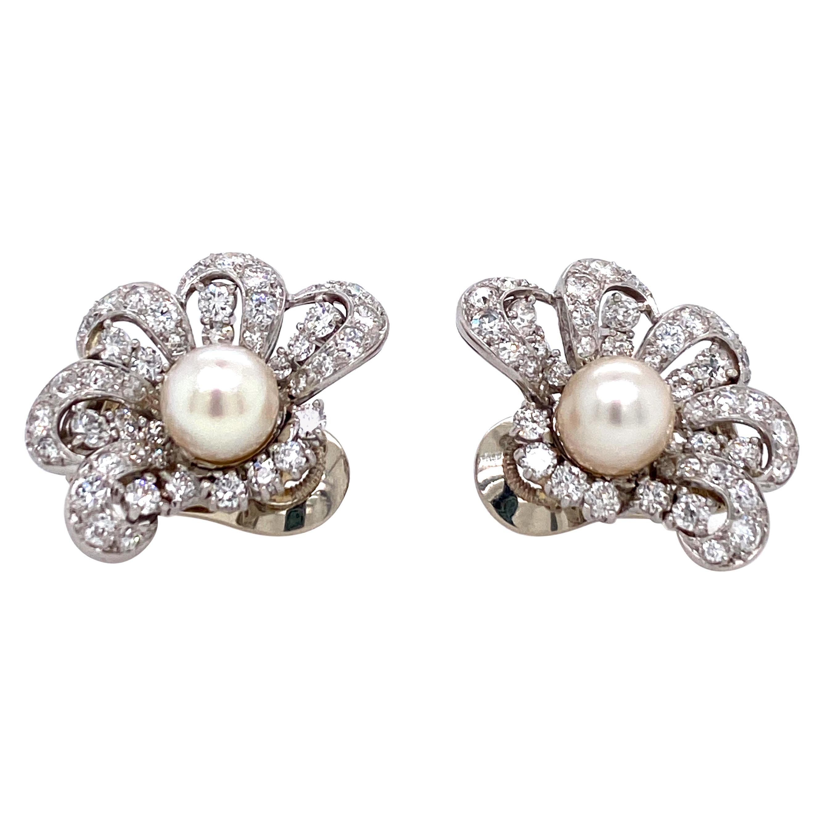 1930s Cartier Diamond and Pearl Non-Pierced Earrings