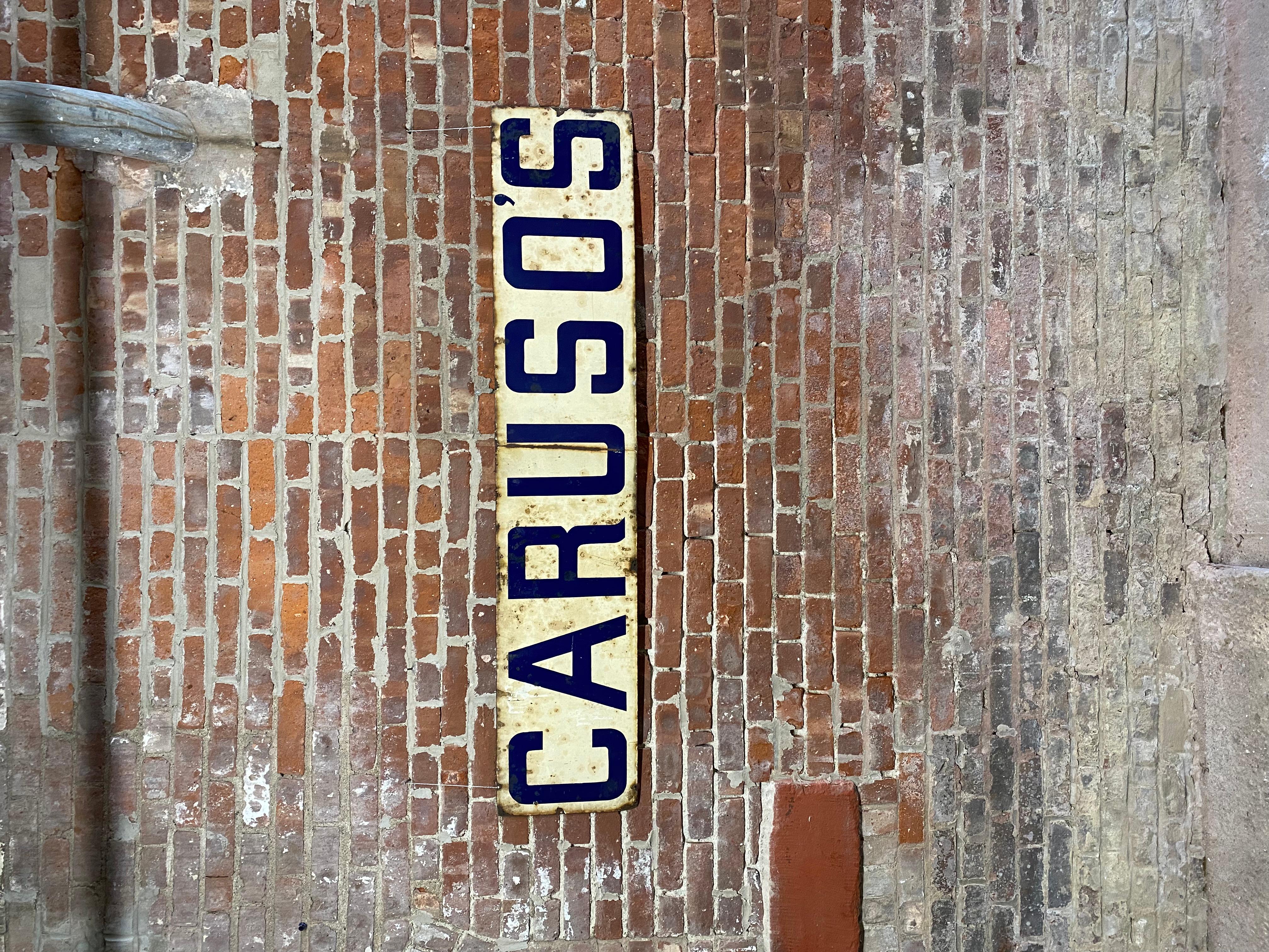 1930s Caruso's Old New York Restaurant Enamel Sign For Sale 10