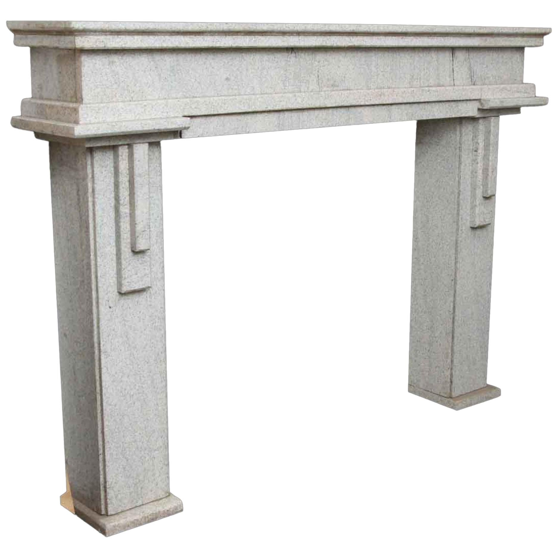 1930s Carved Granite Mantel with Art Deco or Geometric Design