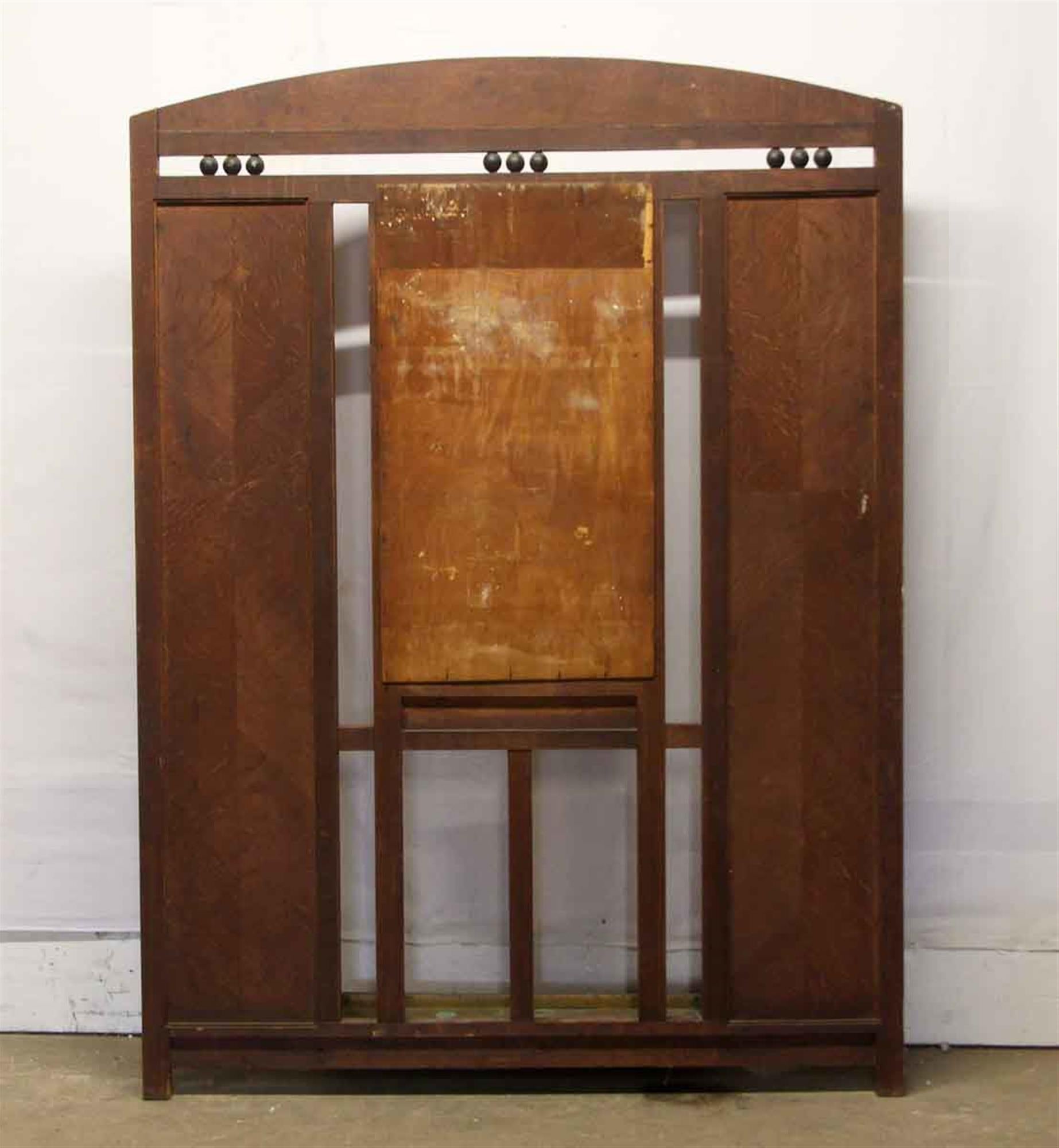 1930s Carved Oak Art Deco Hall Tree with Beveled Oval Mirror and Umbrella Stand 2