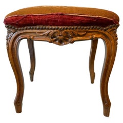 1930s Carved Wood French Footstool With Cabriolet Legs
