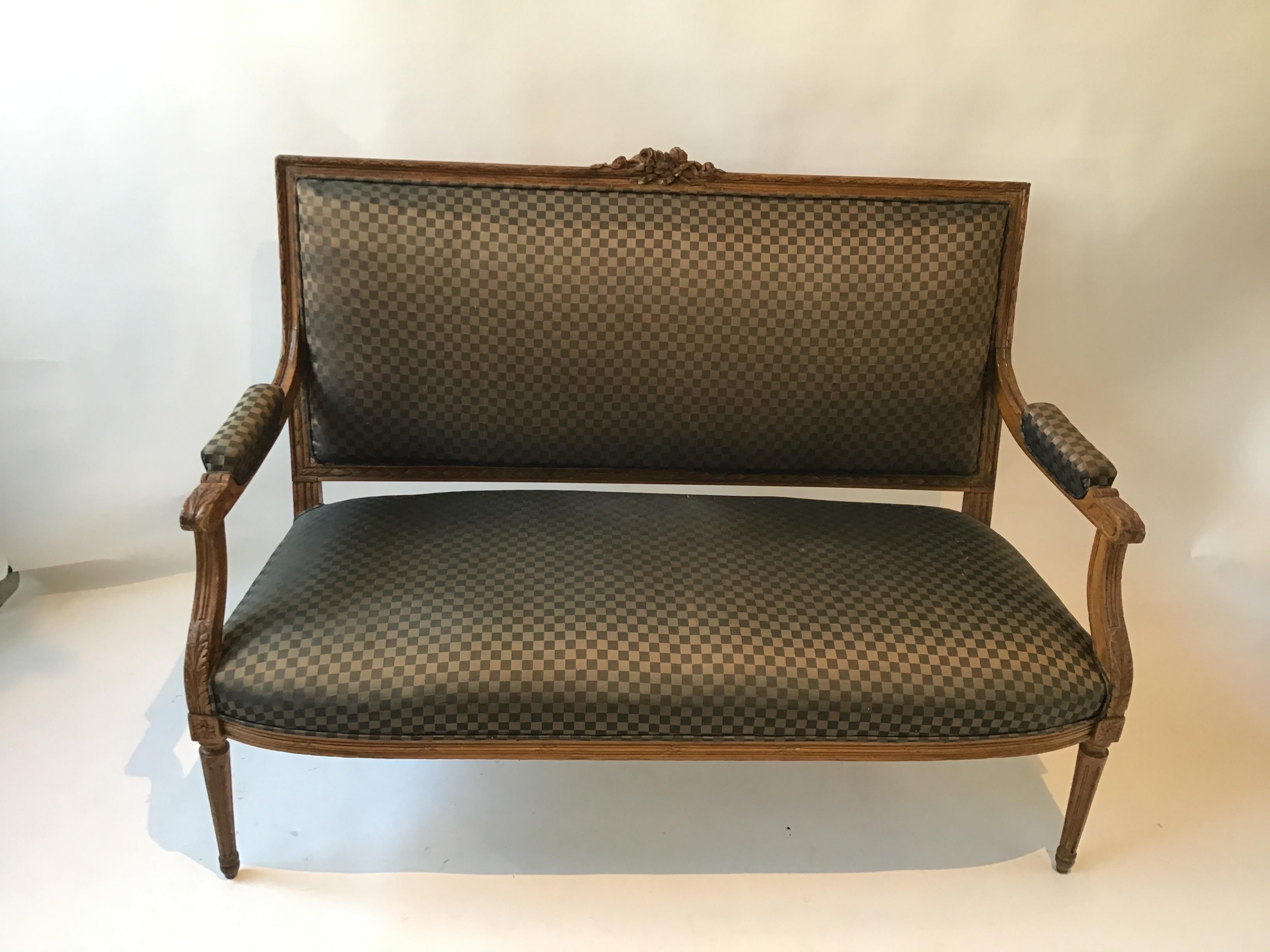 1930s Louis XVI carved wood Louis XVI French settee.