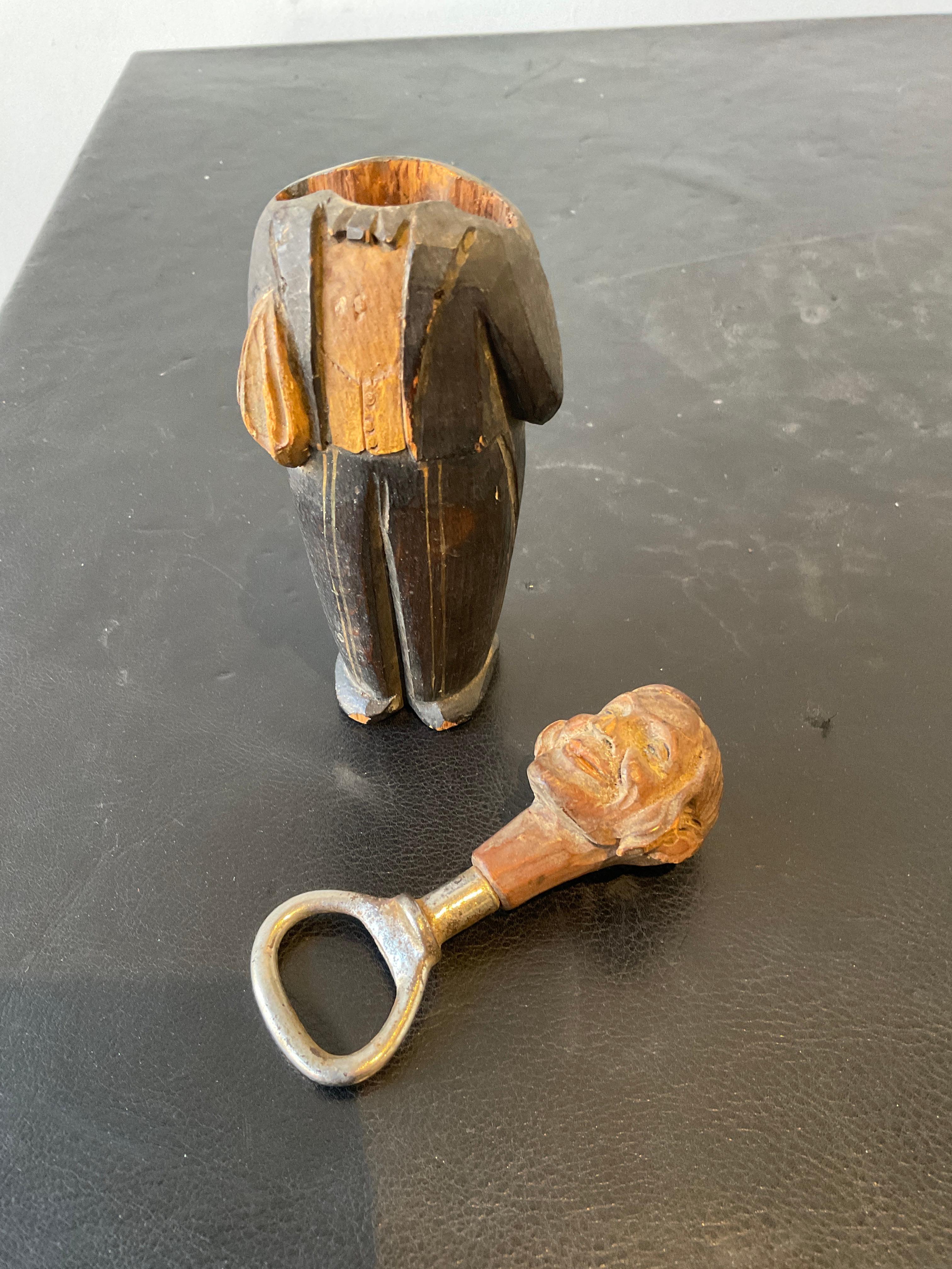 1930s Carved wood waiter / bottle opener.