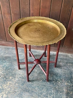 1930s Casablanca Brass Folding Tray Tea Table, Moroccan 6 Leg