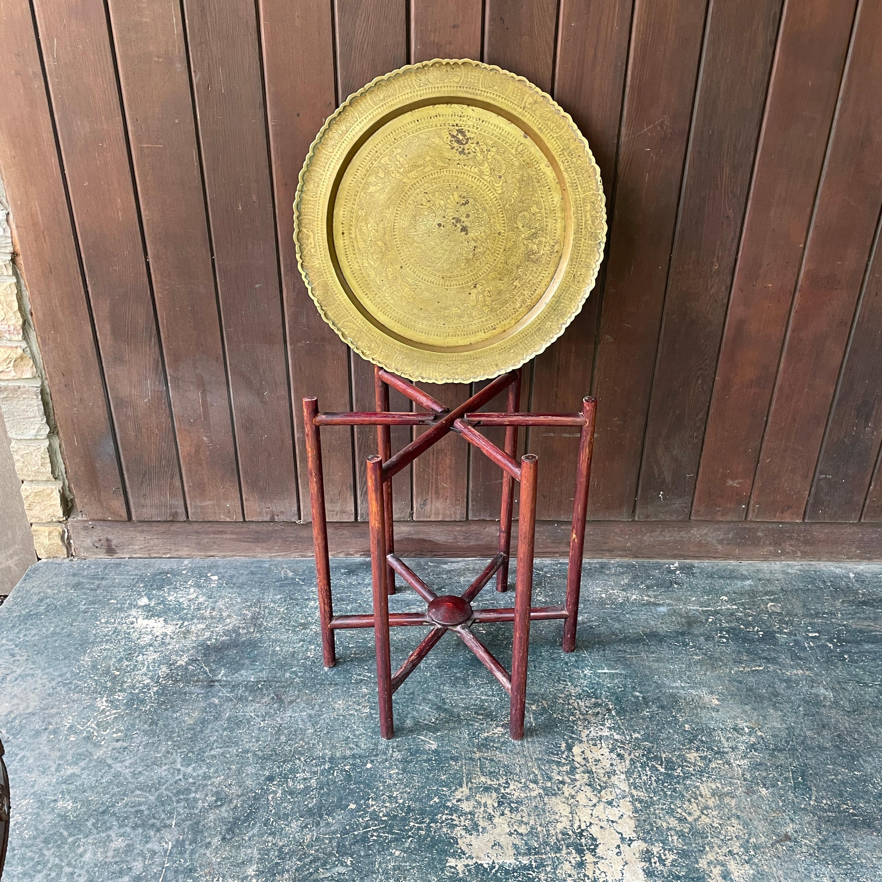 Tavolo da tè a vassoio Foldes in ottone del 1930, marocchino a 6 gambe In condizioni discrete in vendita a Hyattsville, MD