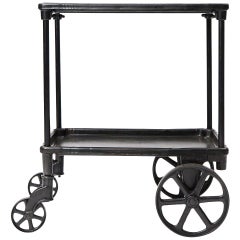Vintage 1930s Cast Iron and Blackened Steel Serving Cart