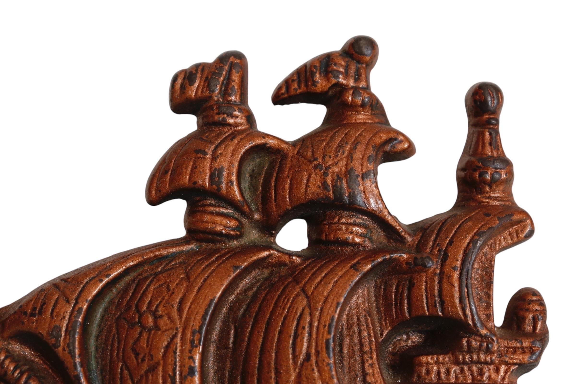 Rustic 1930’s Cast Iron Carrack Ship Bookends - a Pair For Sale