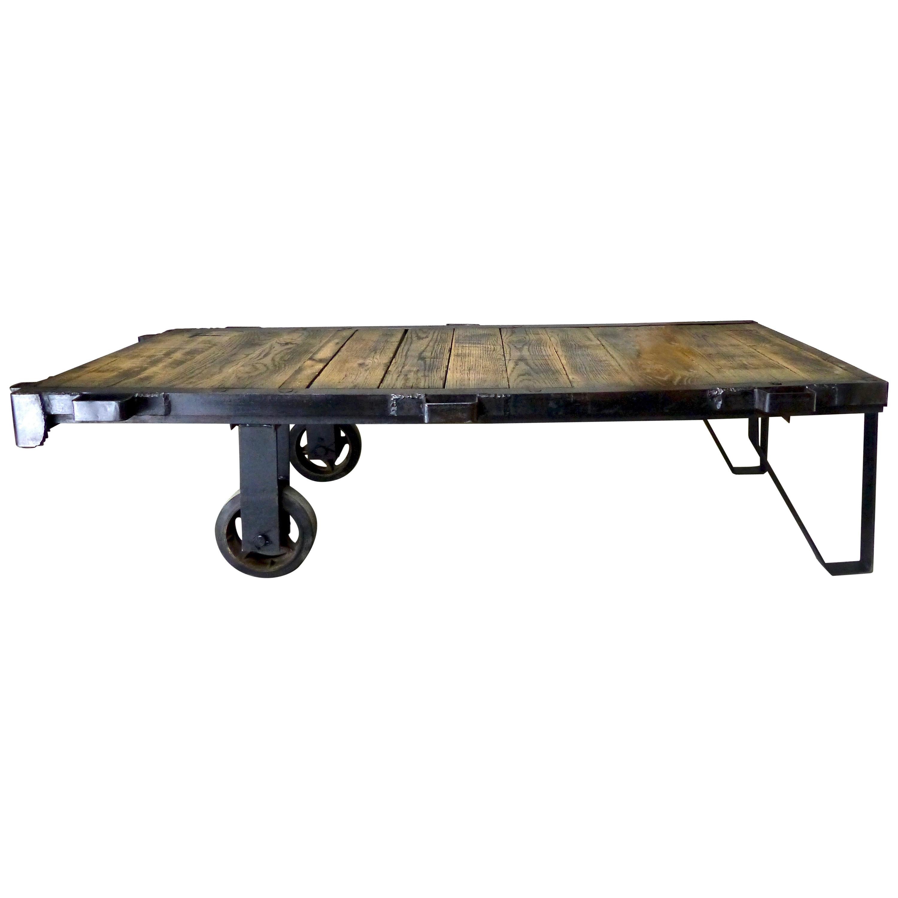 1930s Cast Iron Rolling Industrial Cart Pallet Table