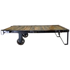 Vintage 1930s Cast Iron Rolling Industrial Cart Pallet Table