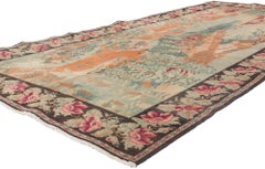 1930's Caucasian Karabakh Pictorial Rug Medieval Stag Hunting Tapestry