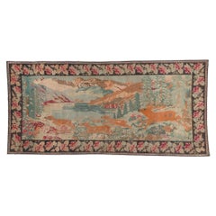 1930's Caucasian Karabakh Pictorial Rug Medieval Stag Hunting Tapestry