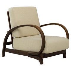 Antique 1930s Central European Art Deco Reclining Upholstered Armchair