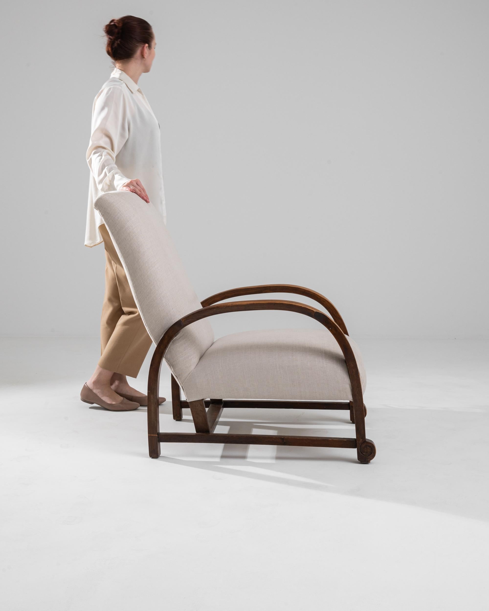Upholstery 1930s Central European Wooden Armchair