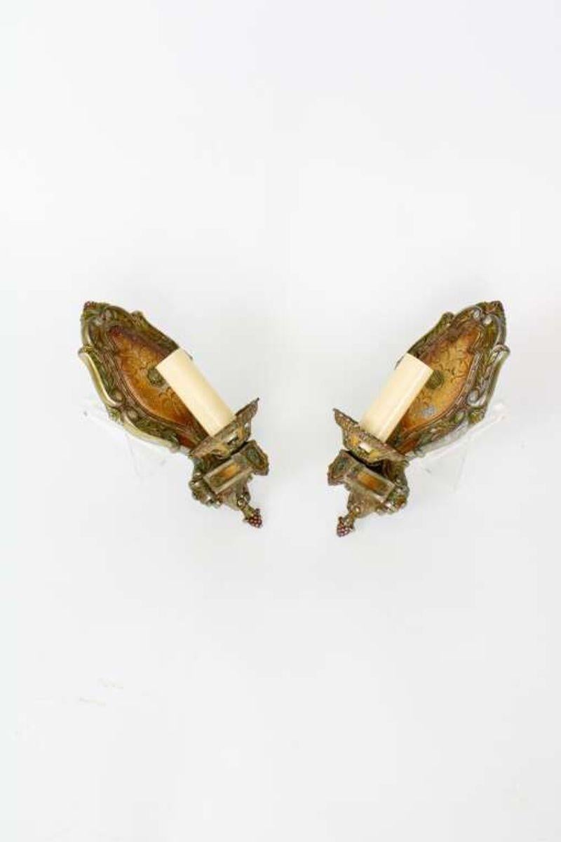 1930’s Century Lion Electric Polychrome Aluminum Sconces – A Pair In Good Condition For Sale In Canton, MA