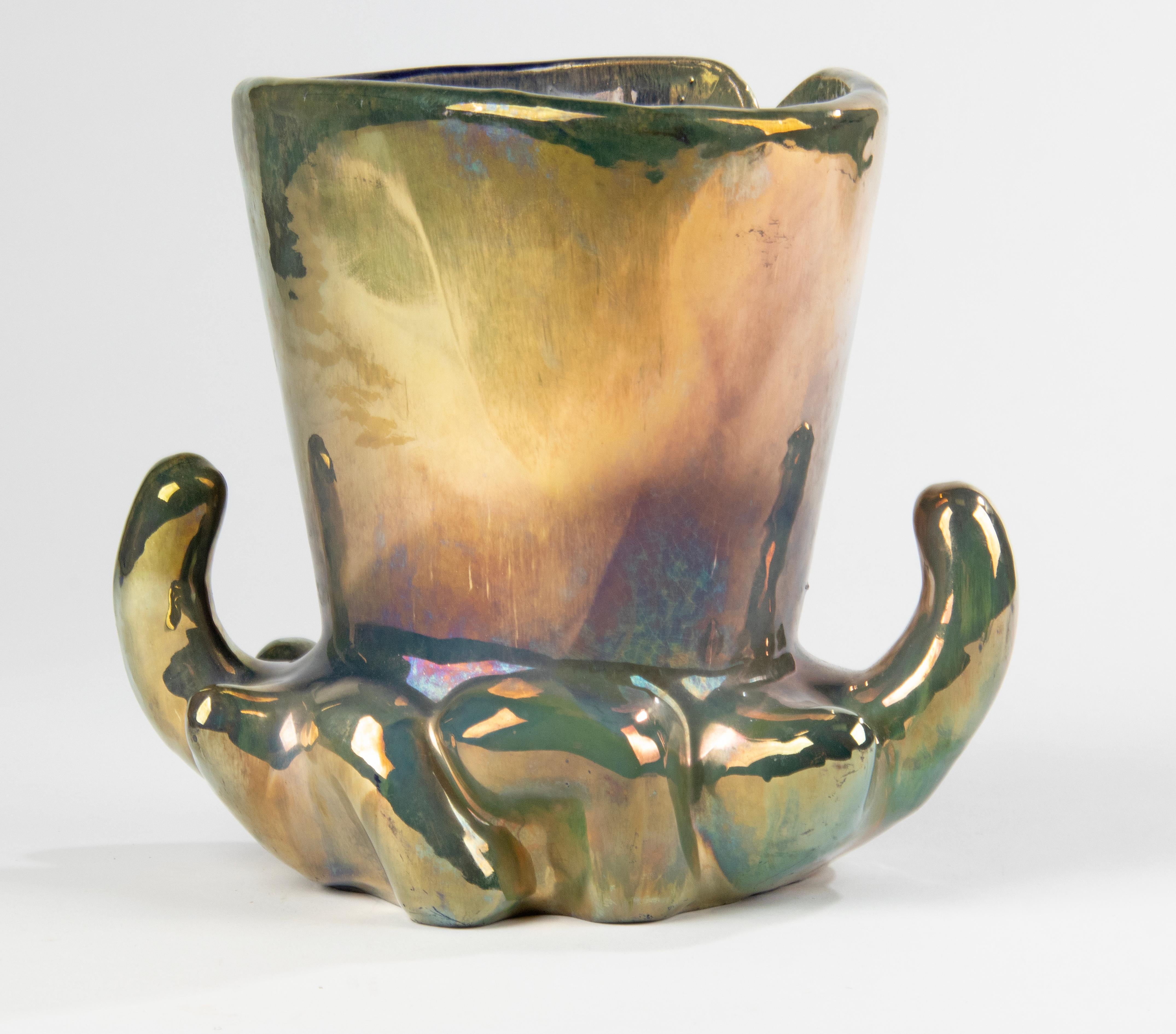 Keramikvase im Art déco-Stil aus den 1930er Jahren mit schillernder Glasur – Rambervilliers, Frankreich im Angebot 4