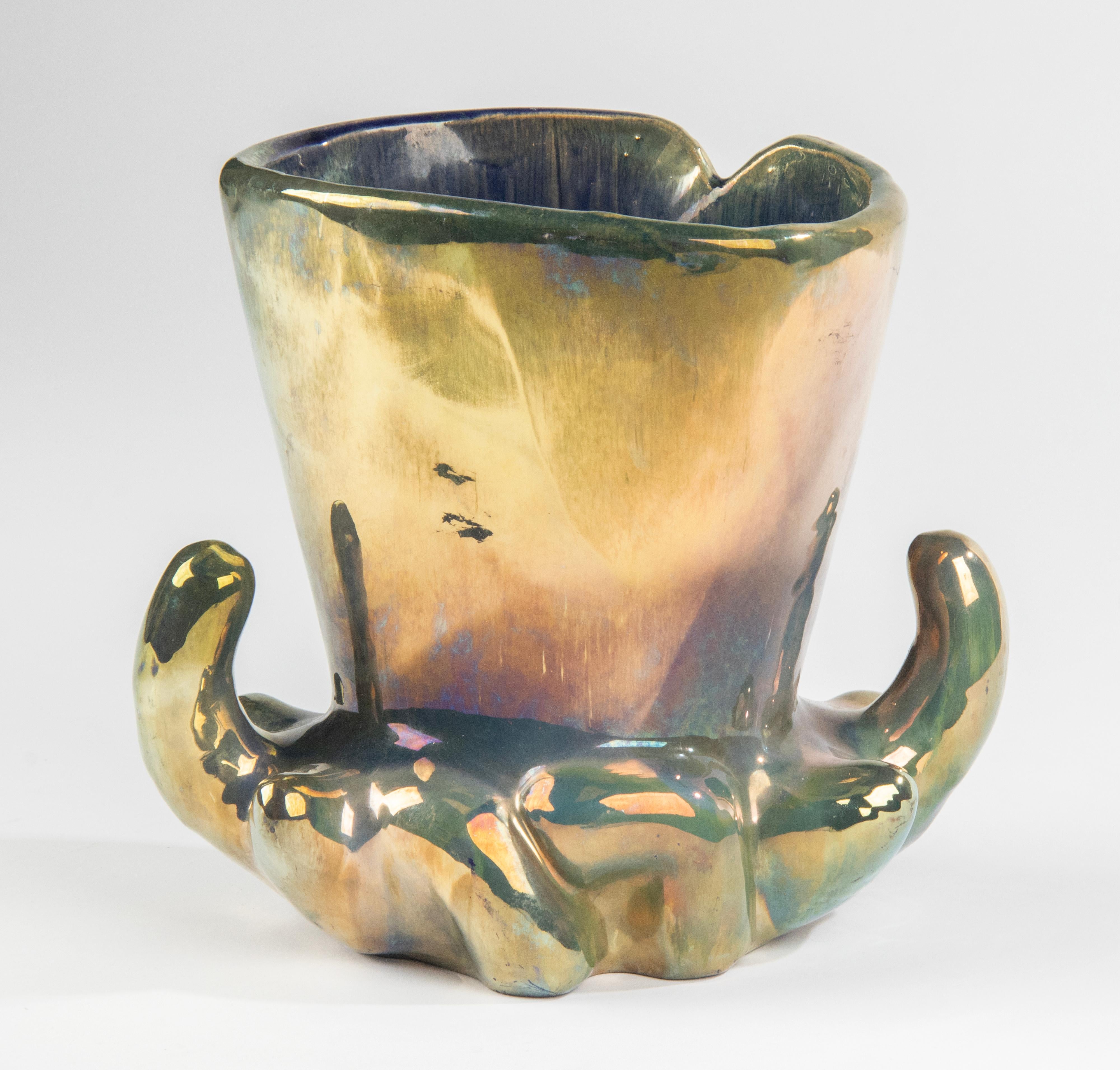 Vase en céramique Art Déco des années 1930 avec glaçure irisée - Rambervilliers France en vente 4