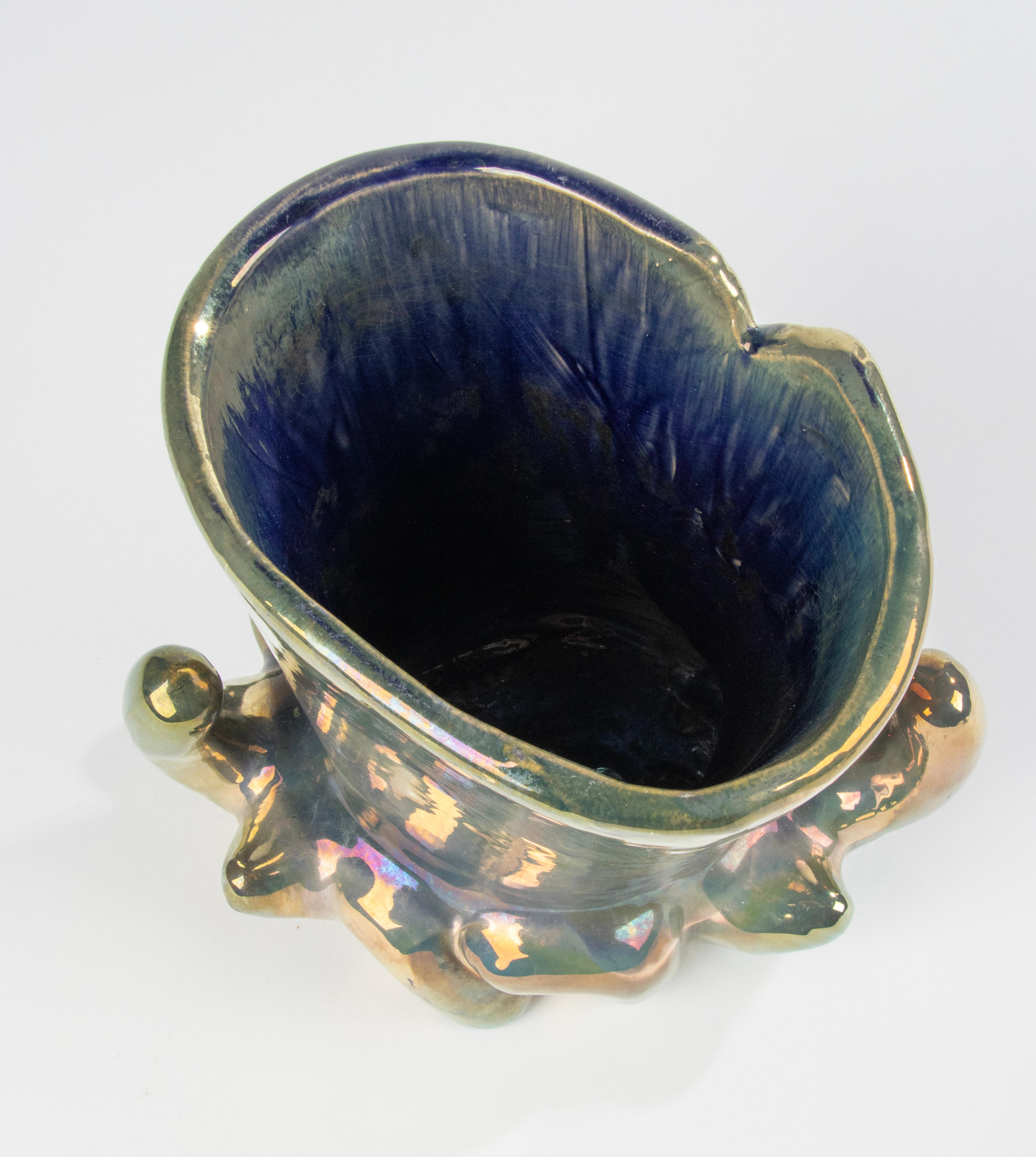 Vase en céramique Art Déco des années 1930 avec glaçure irisée - Rambervilliers France en vente 6