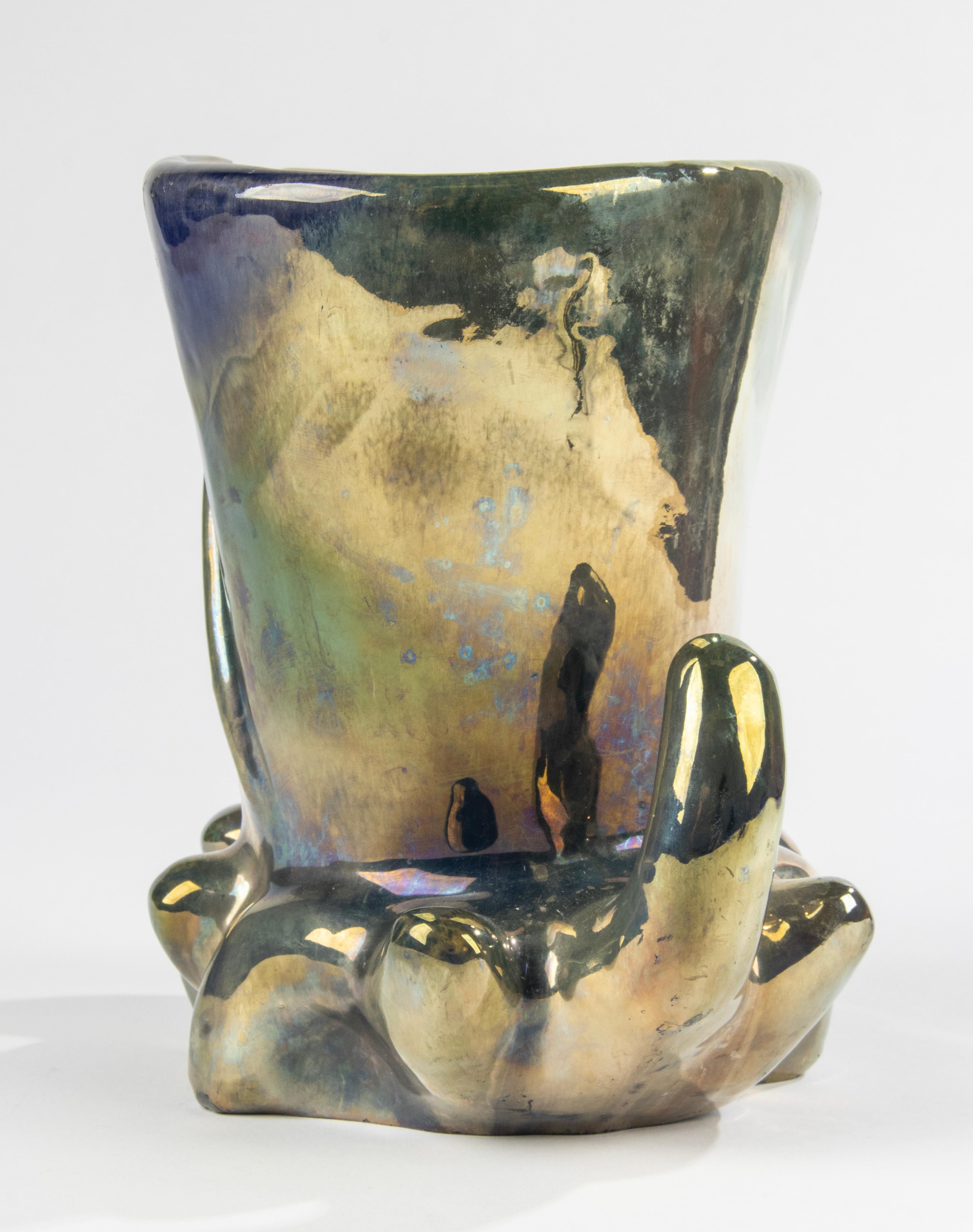 Keramikvase im Art déco-Stil aus den 1930er Jahren mit schillernder Glasur – Rambervilliers, Frankreich im Angebot 10