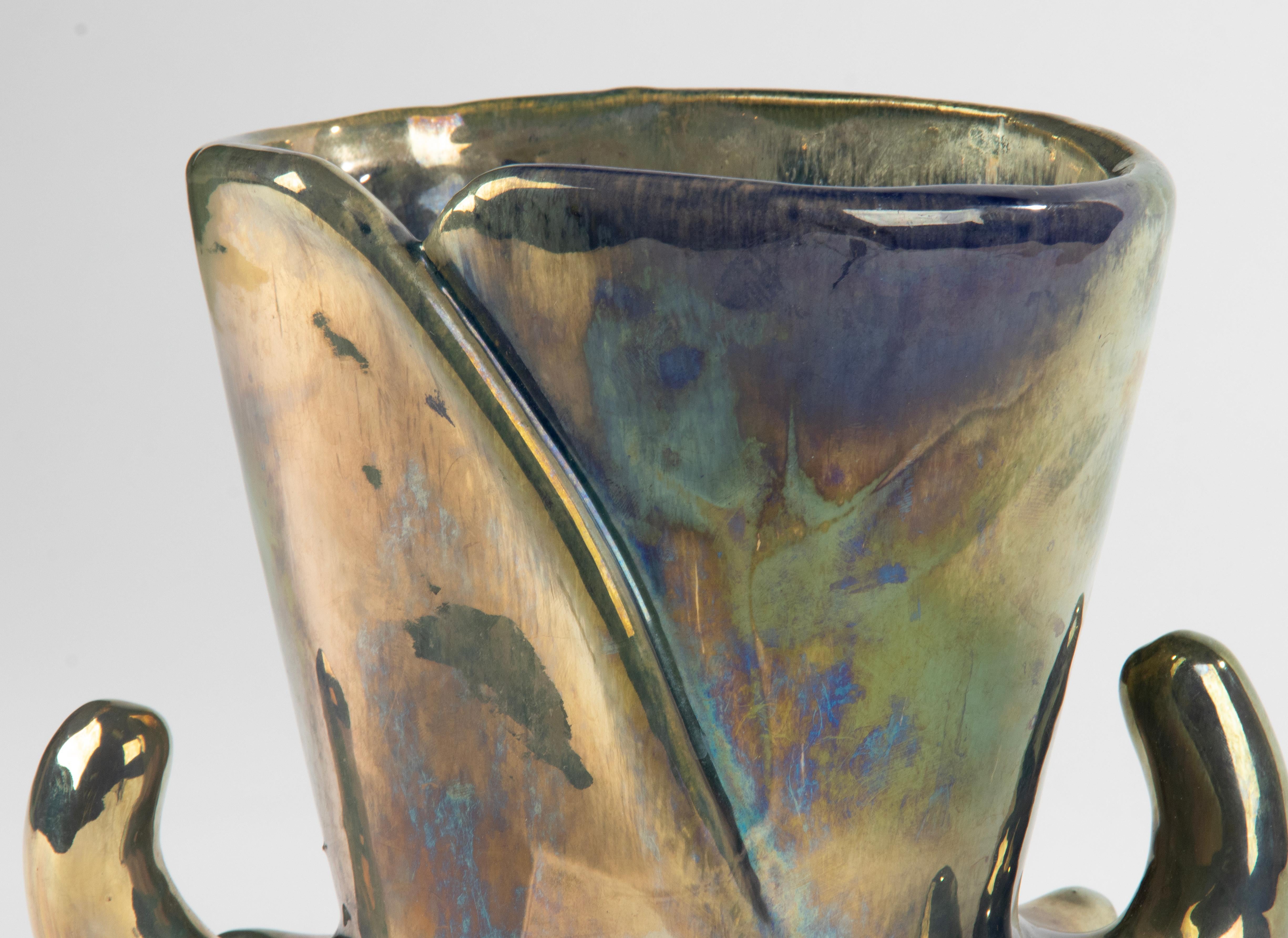 1930s Ceramic Art Deco Vase with Iridescent Glaze - Rambervilliers France For Sale 11