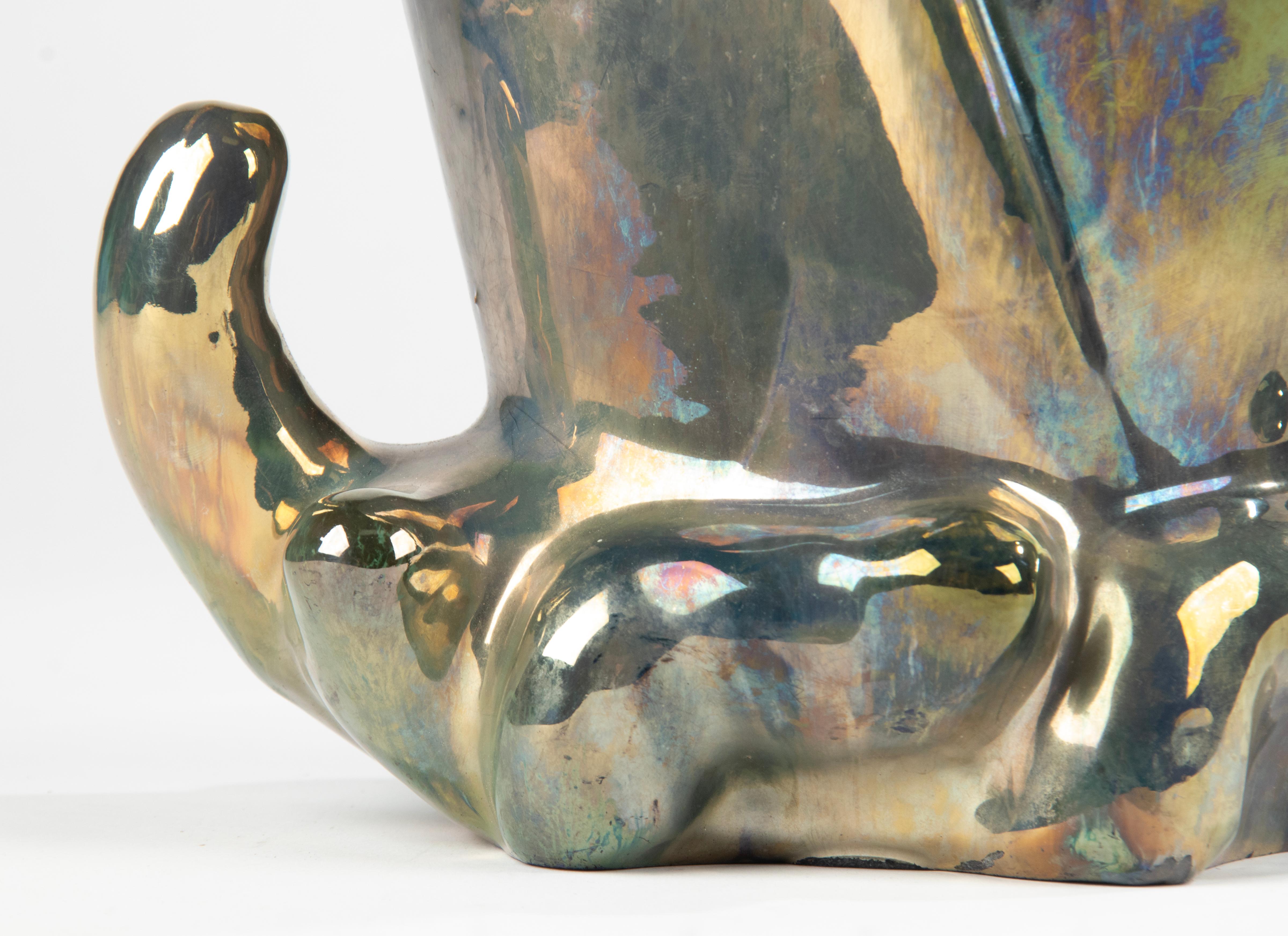 Art déco Vase en céramique Art Déco des années 1930 avec glaçure irisée - Rambervilliers France en vente
