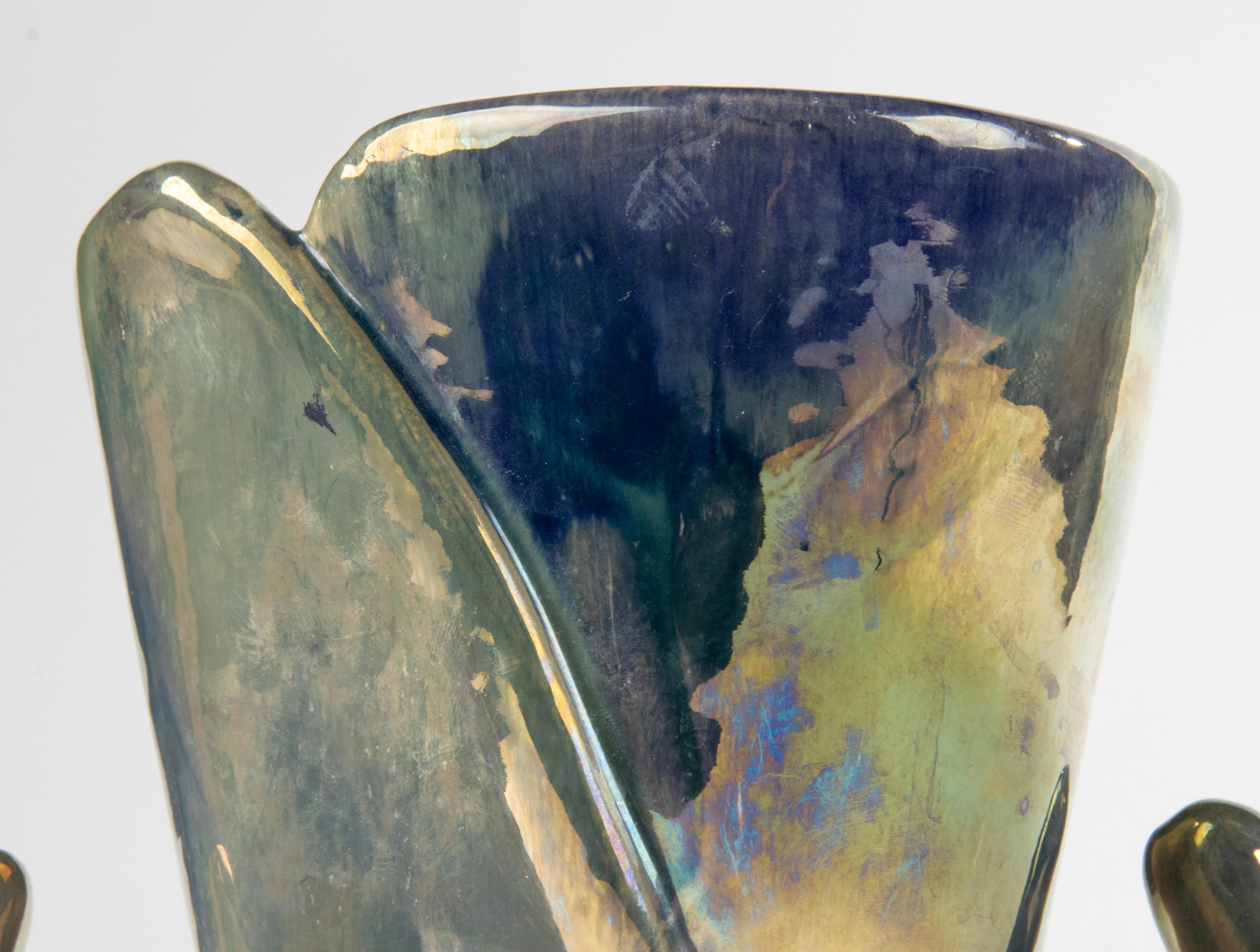 Milieu du XXe siècle Vase en céramique Art Déco des années 1930 avec glaçure irisée - Rambervilliers France en vente