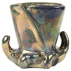Vaso Art Deco in ceramica del 1930 con smalto iridescente - Rambervilliers Francia