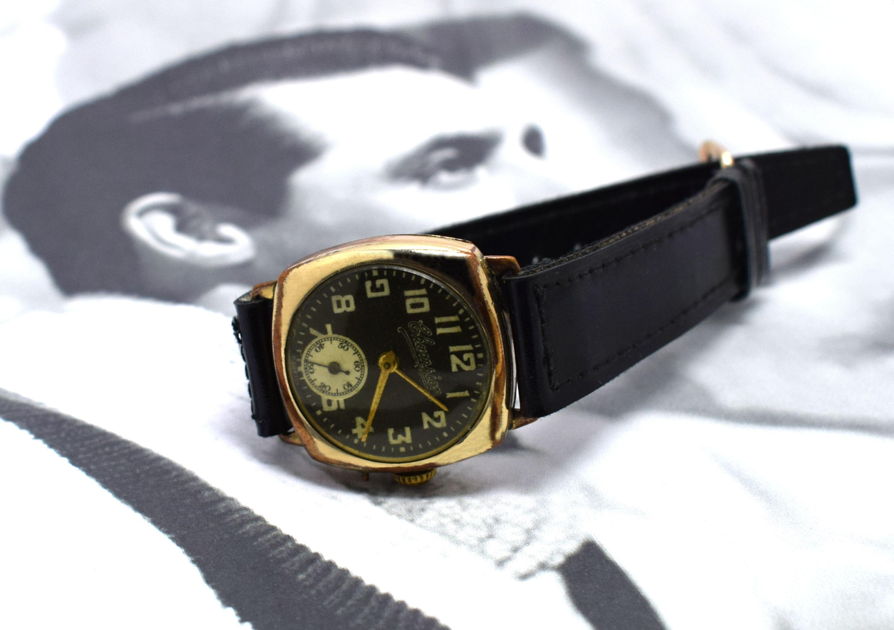 1930s Champion Art Deco Men's Gold-Plated Cushion Watch 8