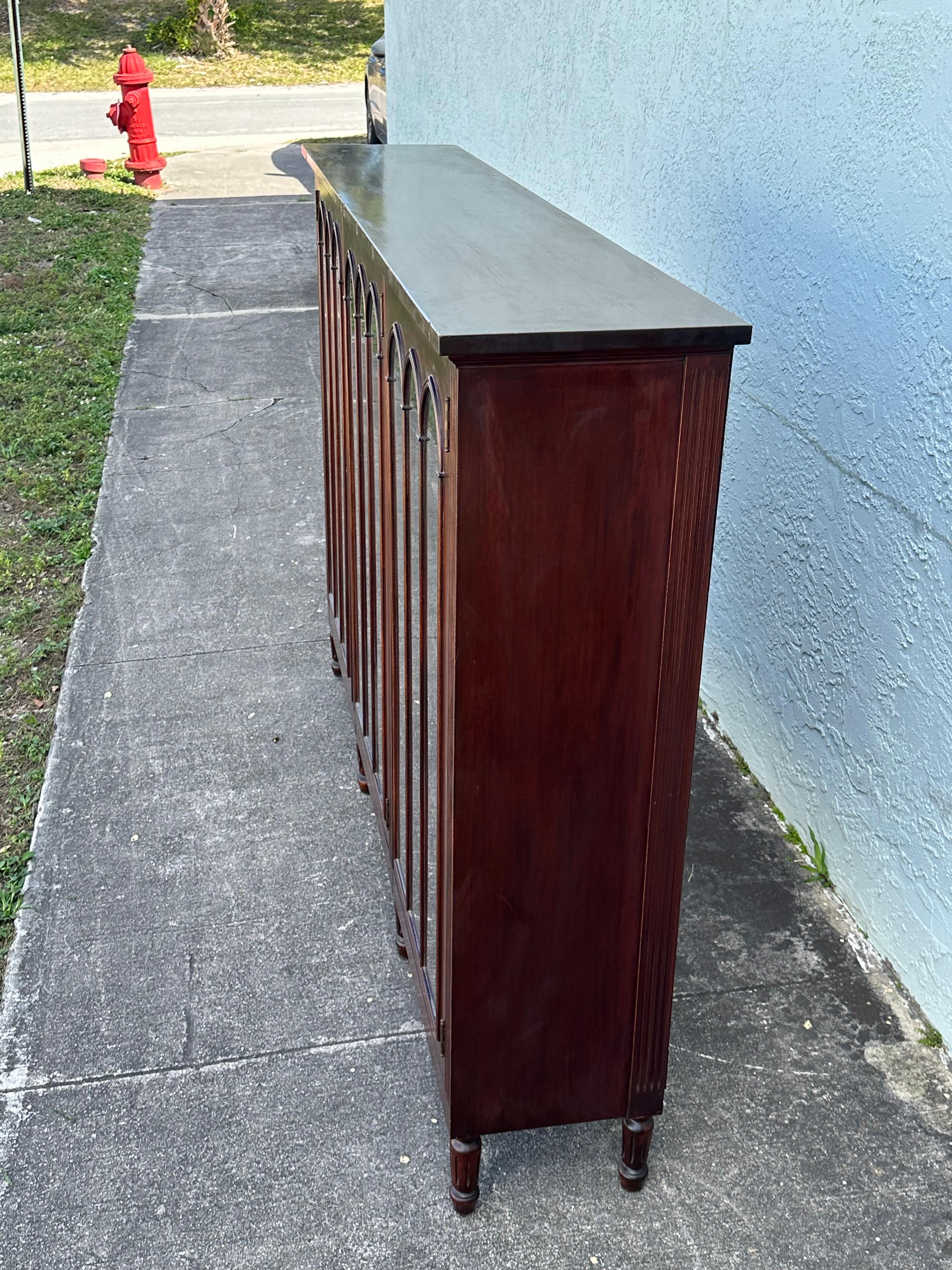 1932 Signed Charak Furniture Art Deco Arch Bookcase Glass Cabinet For Sale 5