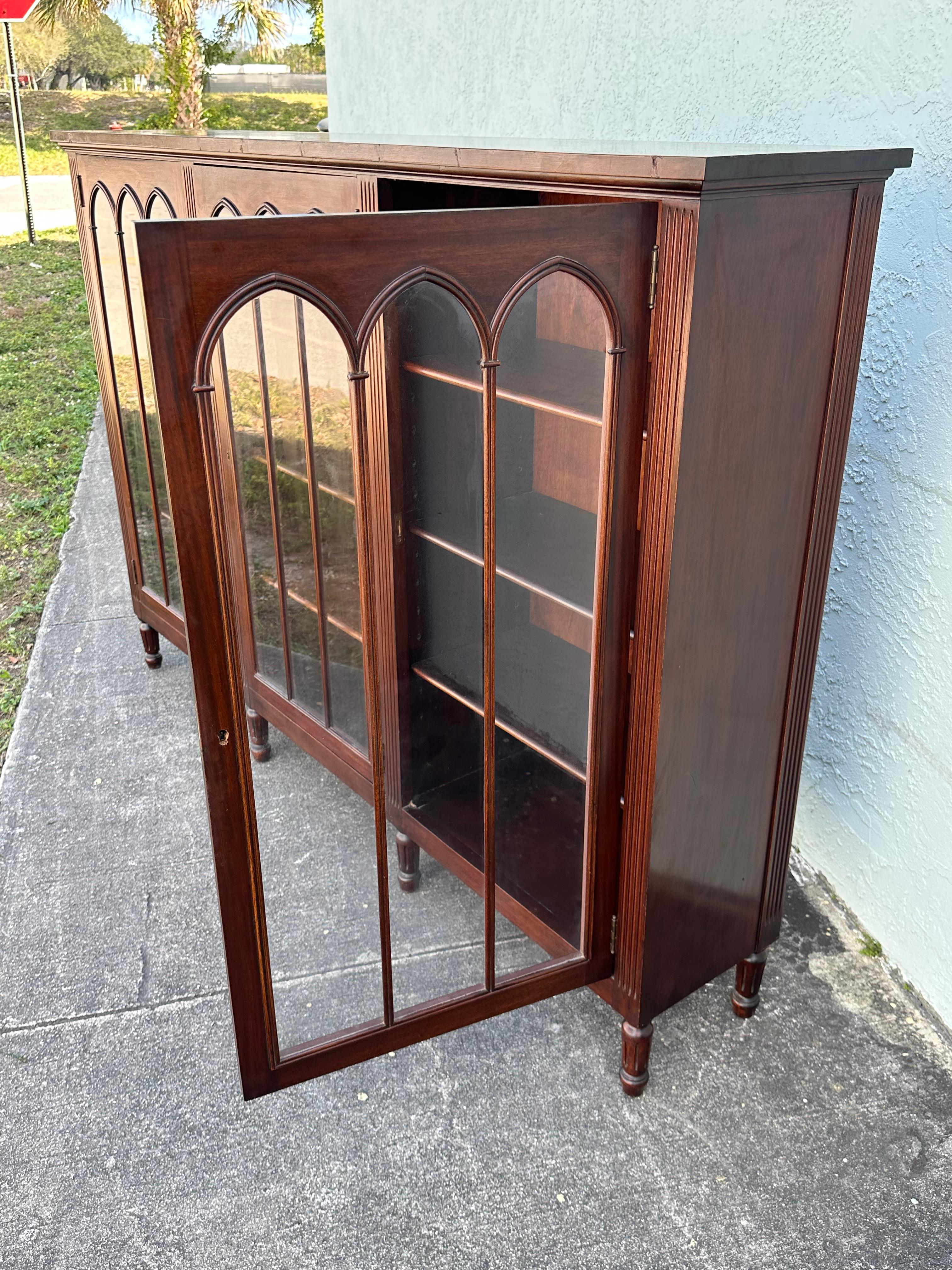1932 Signed Charak Furniture Art Deco Arch Bookcase Glass Cabinet For Sale 6