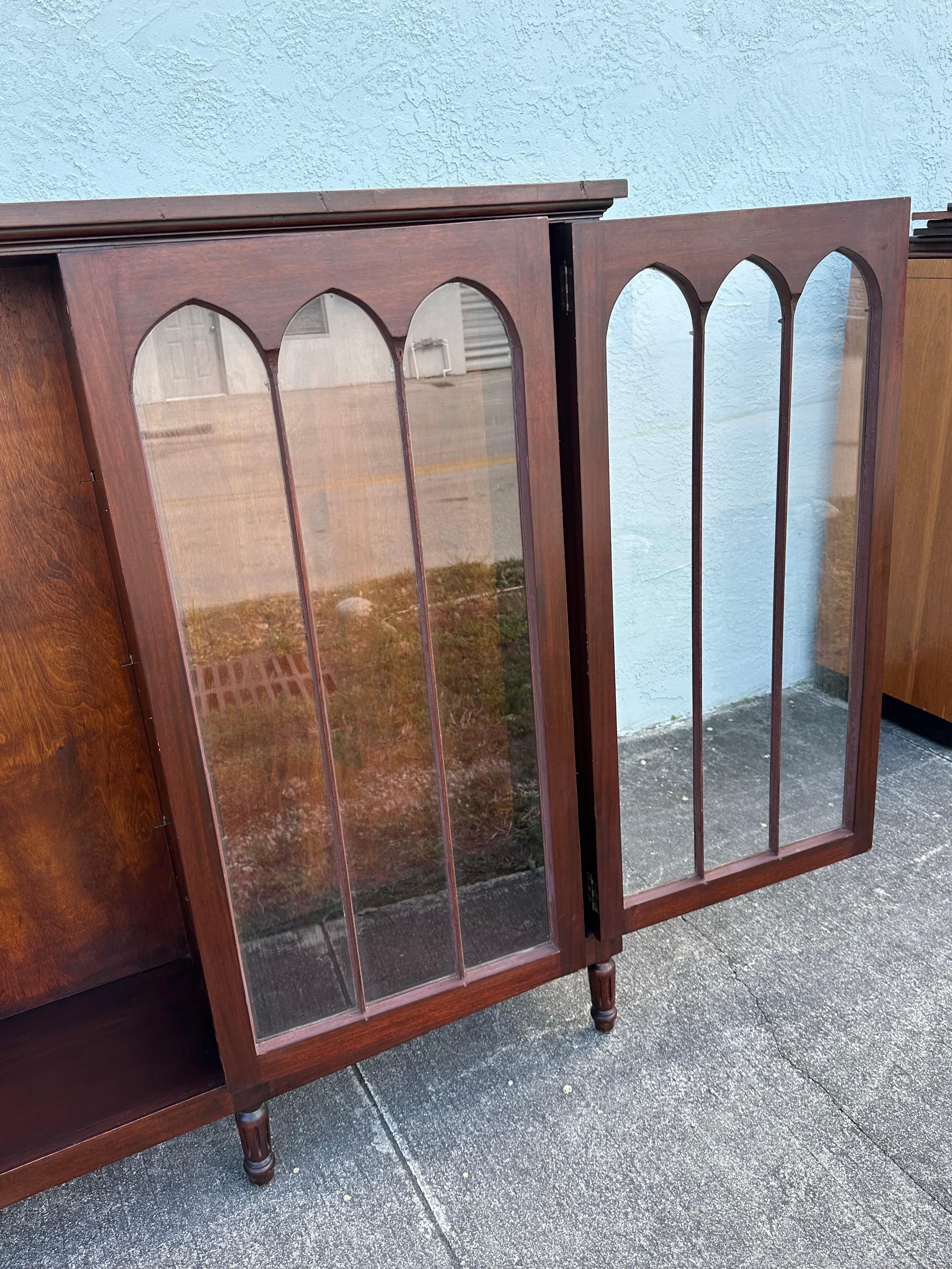 1932 Signed Charak Furniture Art Deco Arch Bookcase Glass Cabinet For Sale 10