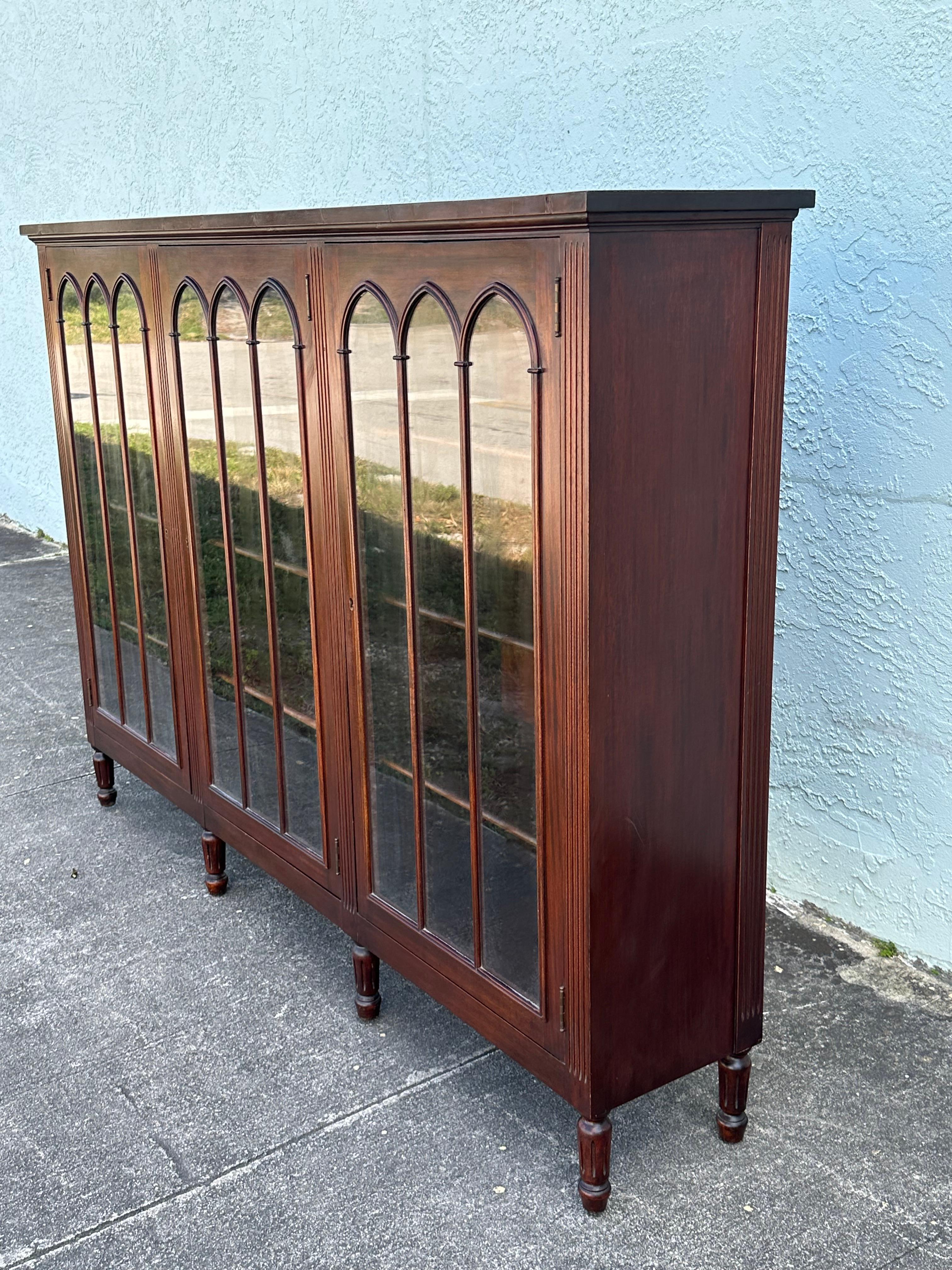 Mid-20th Century 1932 Signed Charak Furniture Art Deco Arch Bookcase Glass Cabinet For Sale