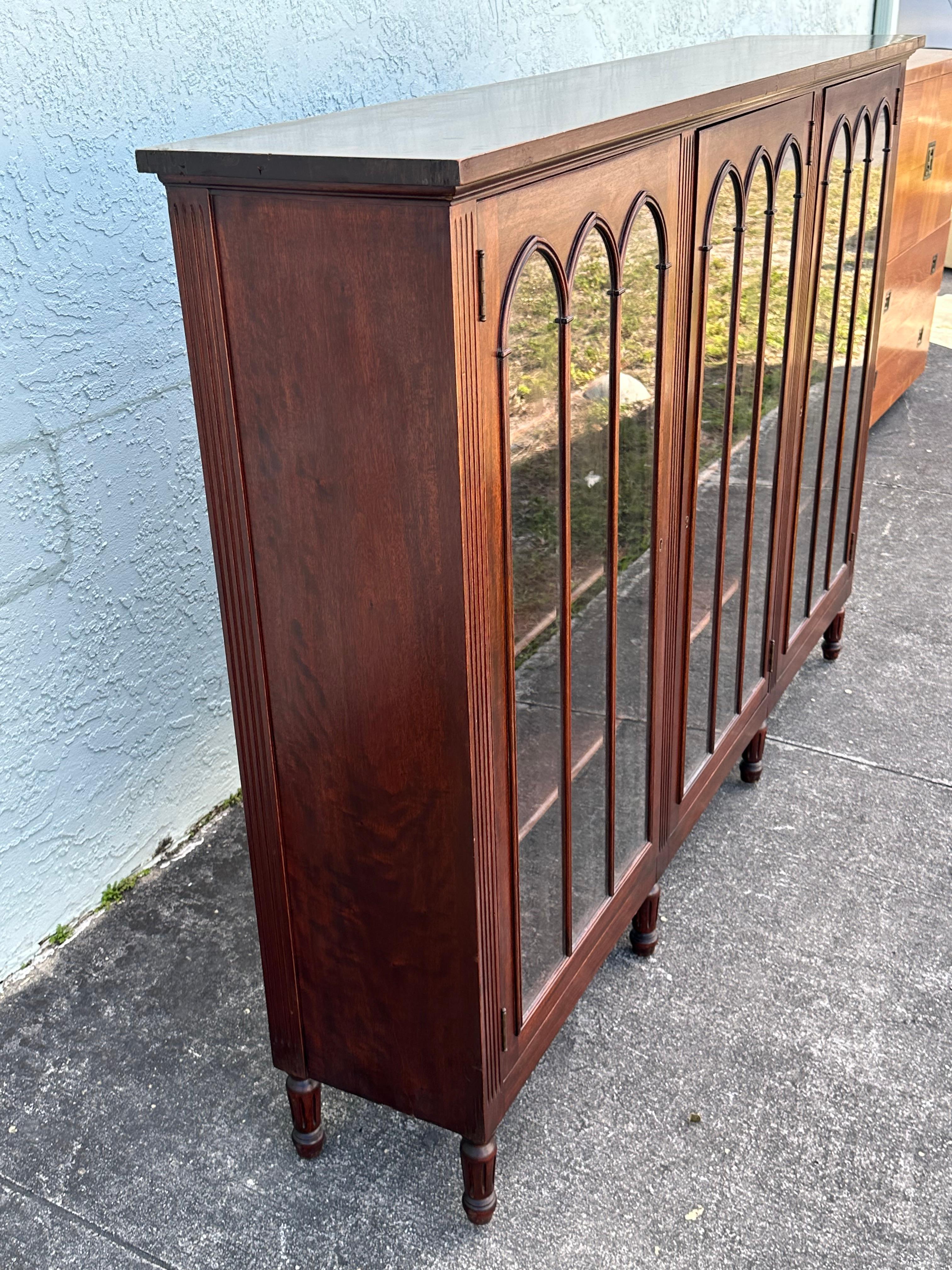 1932 Signed Charak Furniture Art Deco Arch Bookcase Glass Cabinet For Sale 1