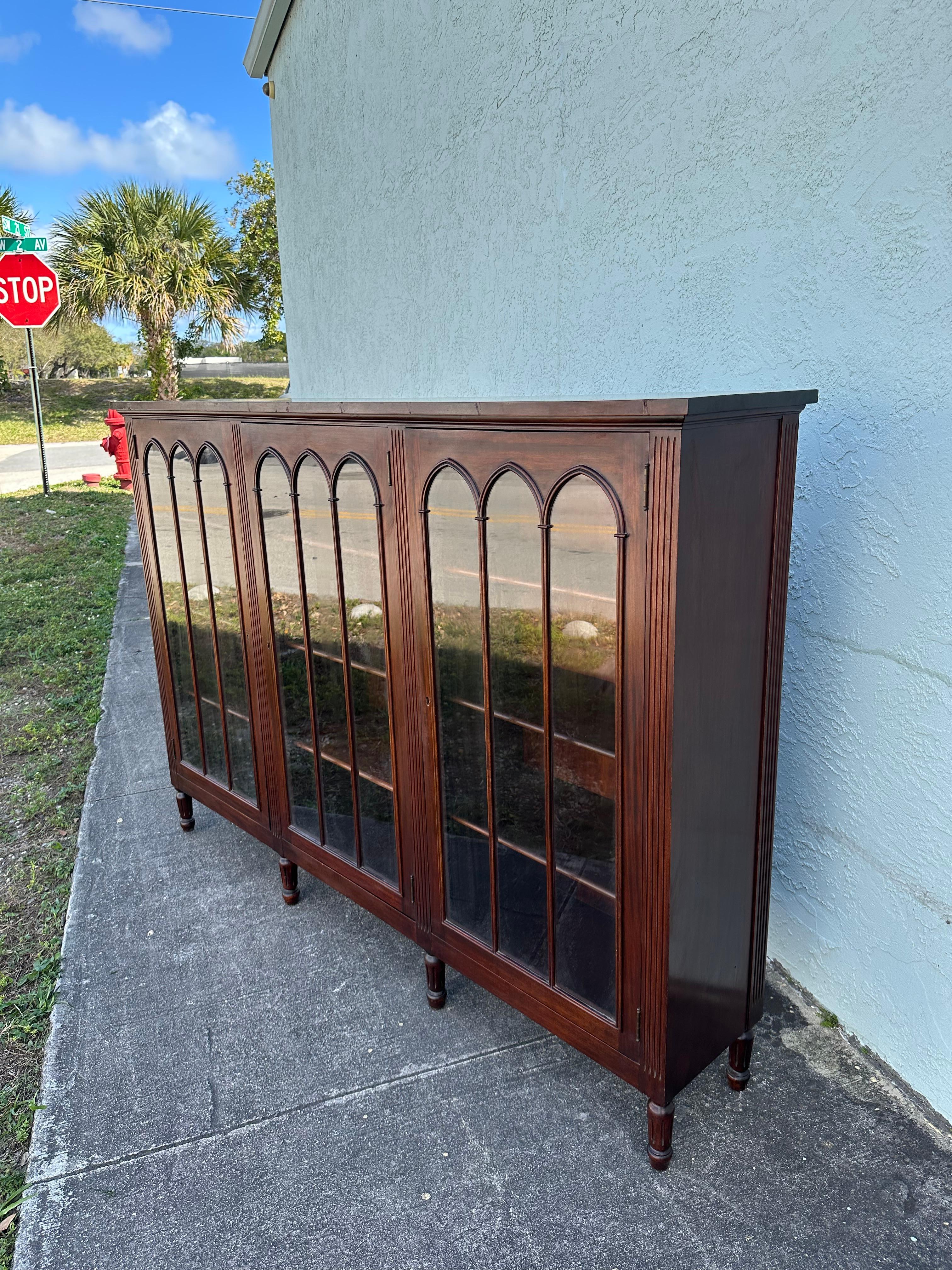 1932 Signed Charak Furniture Art Deco Arch Bookcase Glass Cabinet For Sale 2