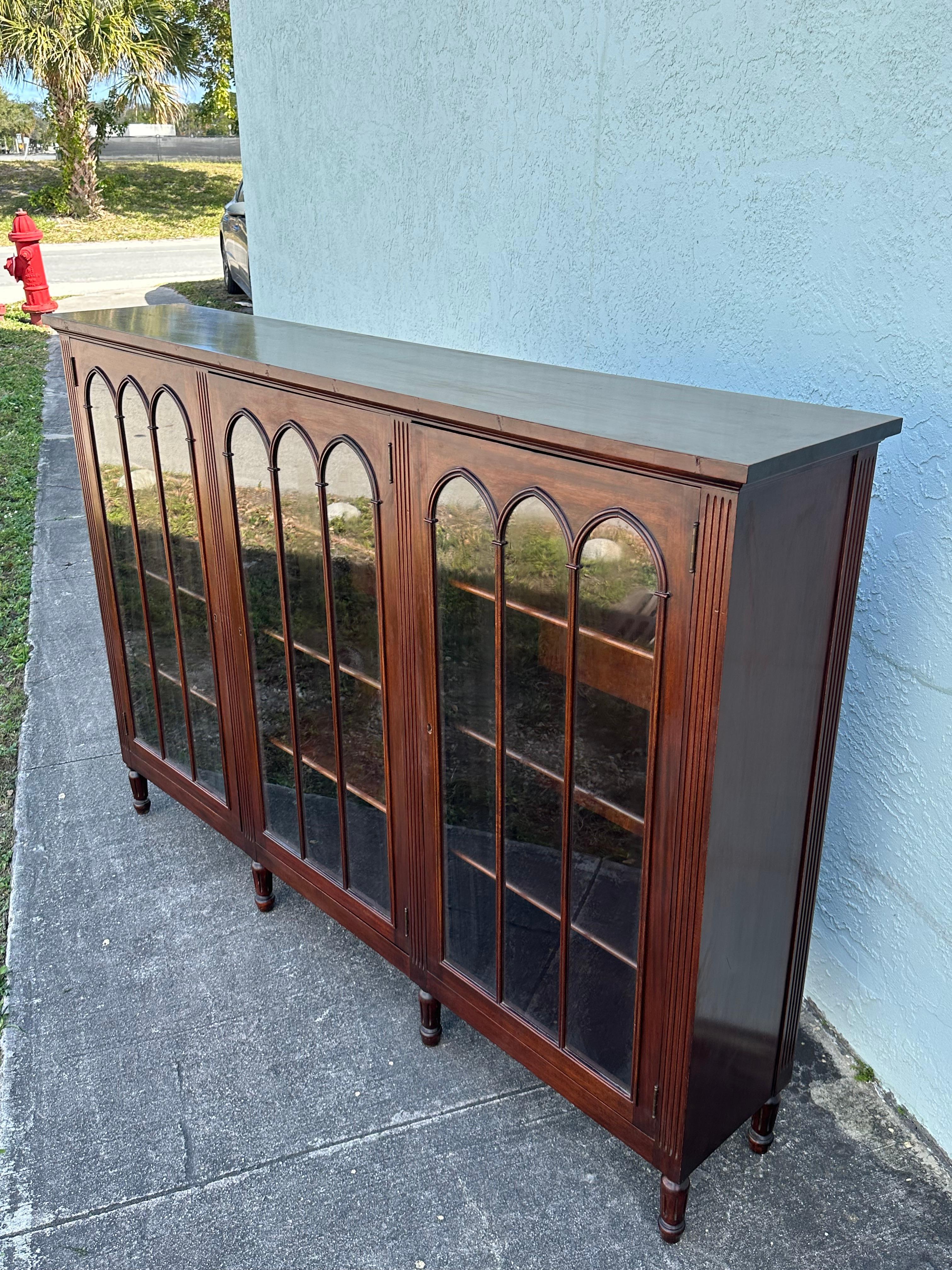 1932 Signed Charak Furniture Art Deco Arch Bookcase Glass Cabinet For Sale 3